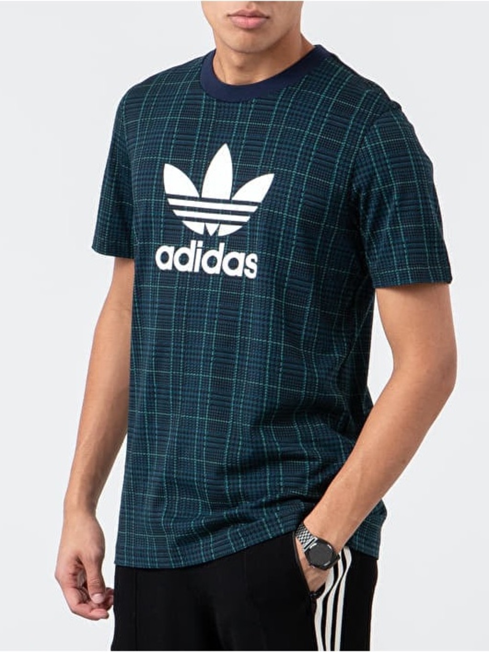 ADIDAS TARTAN Men’s AOP TEE T-Shirt Multicolor/Collegiate Navy Plaid Logo Sz MED